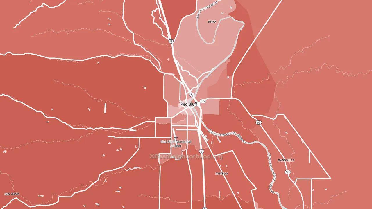 Red Bluff, CA block-group political-lean map