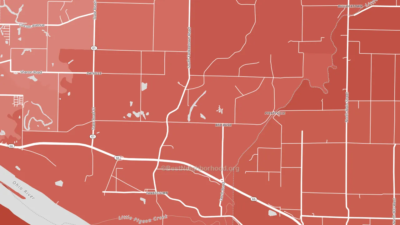 Red Bush, IN block-group political-lean map