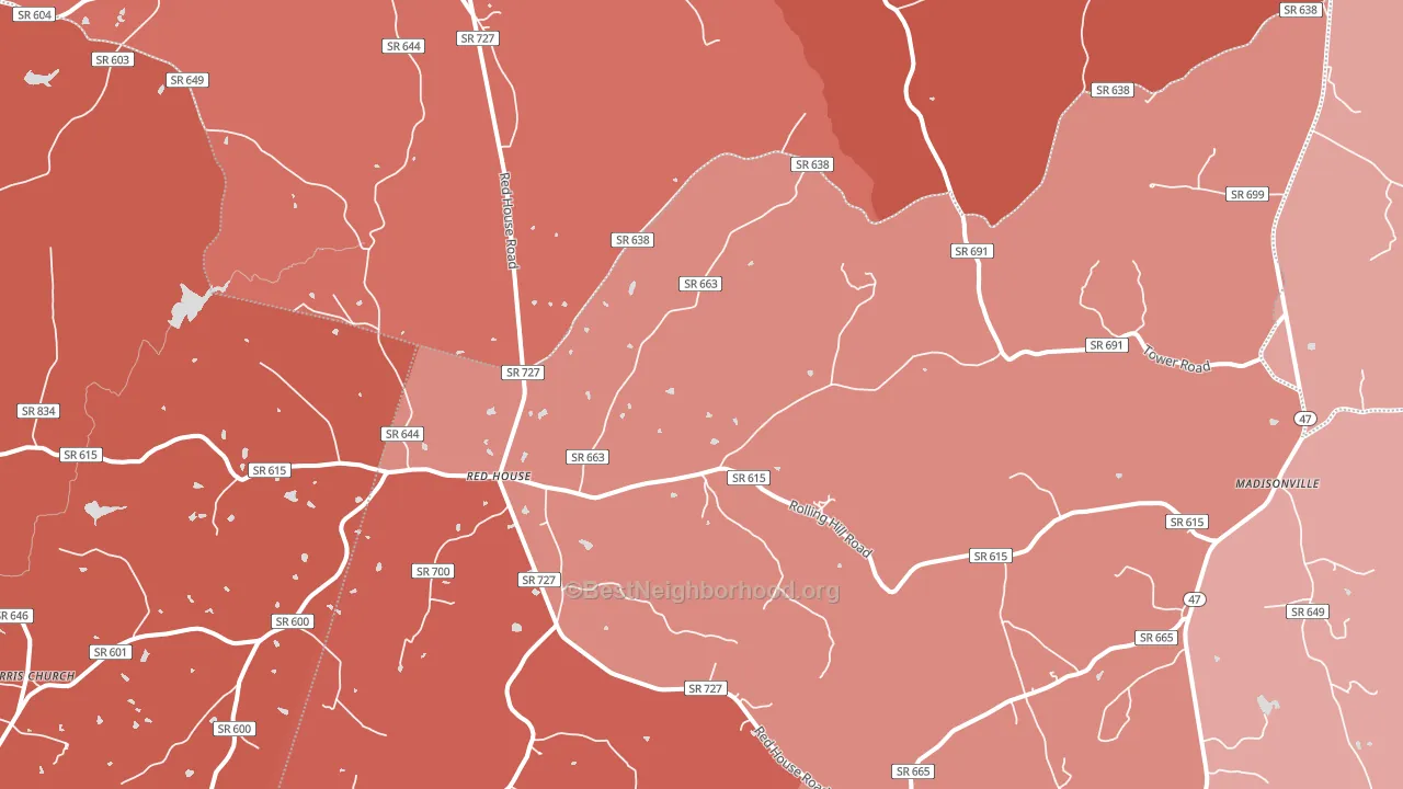 Red House, VA block-group political-lean map