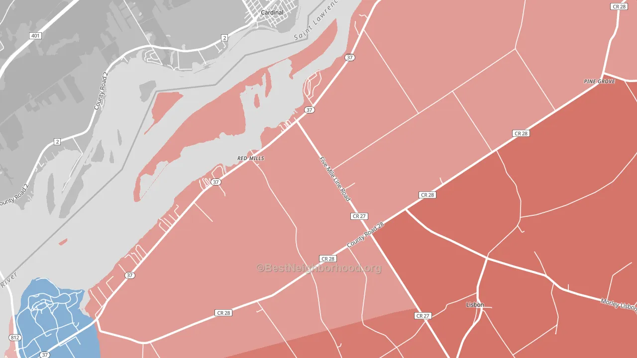 Red Mills, NY block-group political-lean map