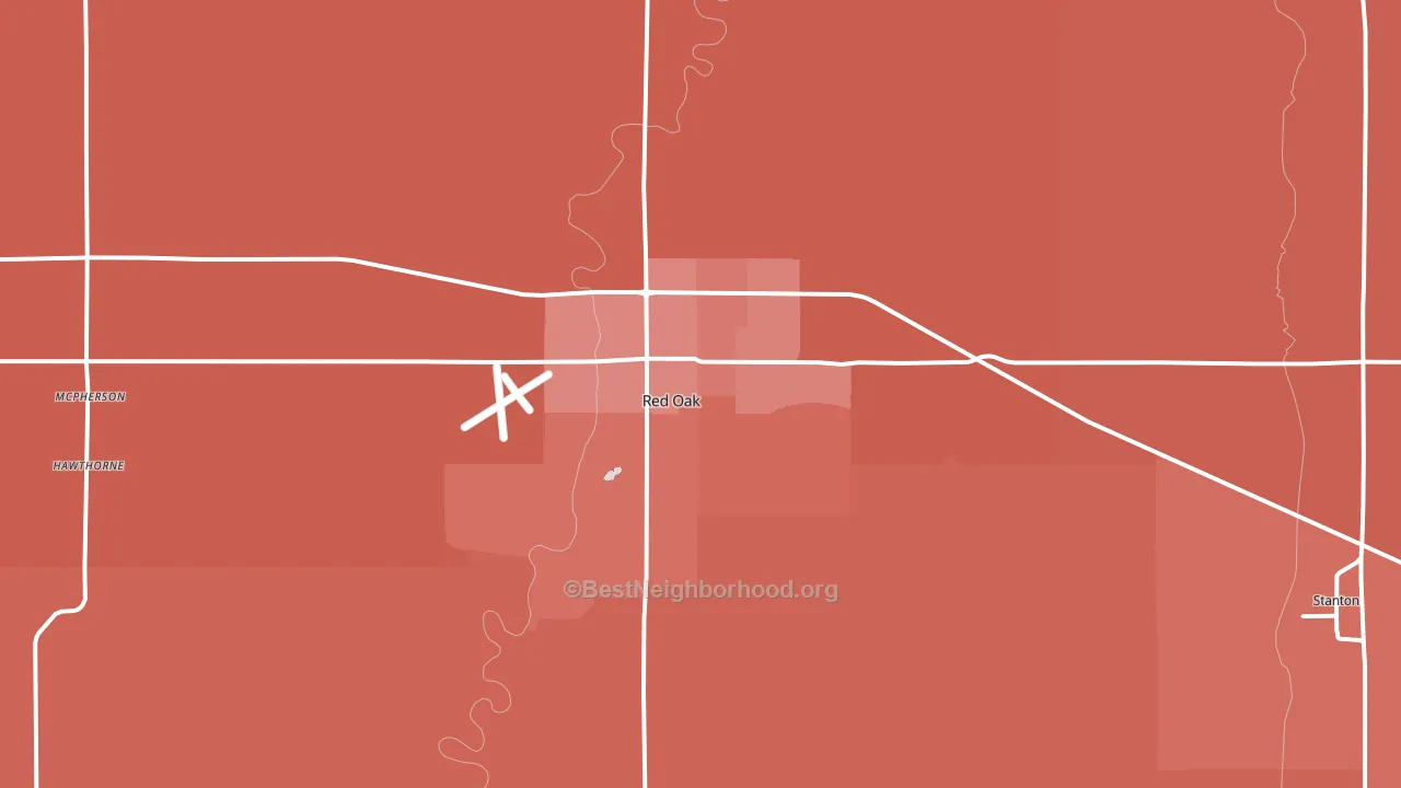 Red Oak, IA block-group political-lean map