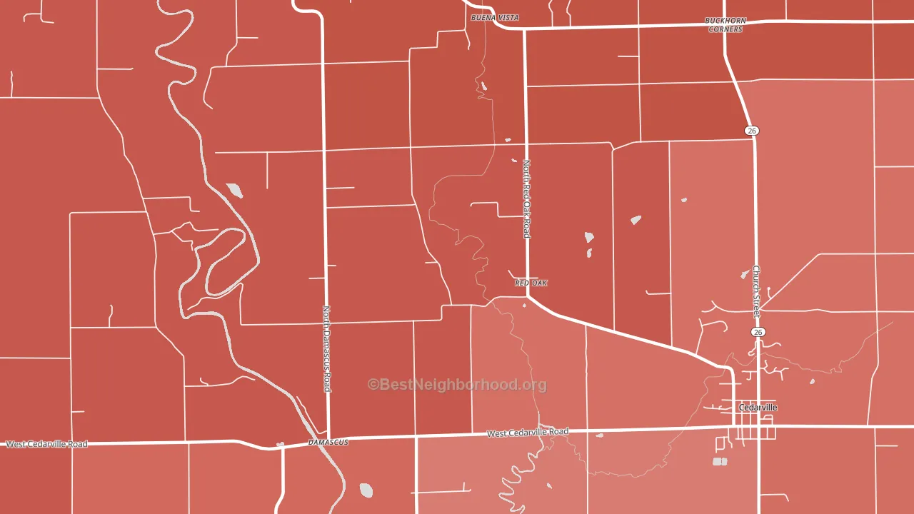 Red Oak, IL block-group political-lean map