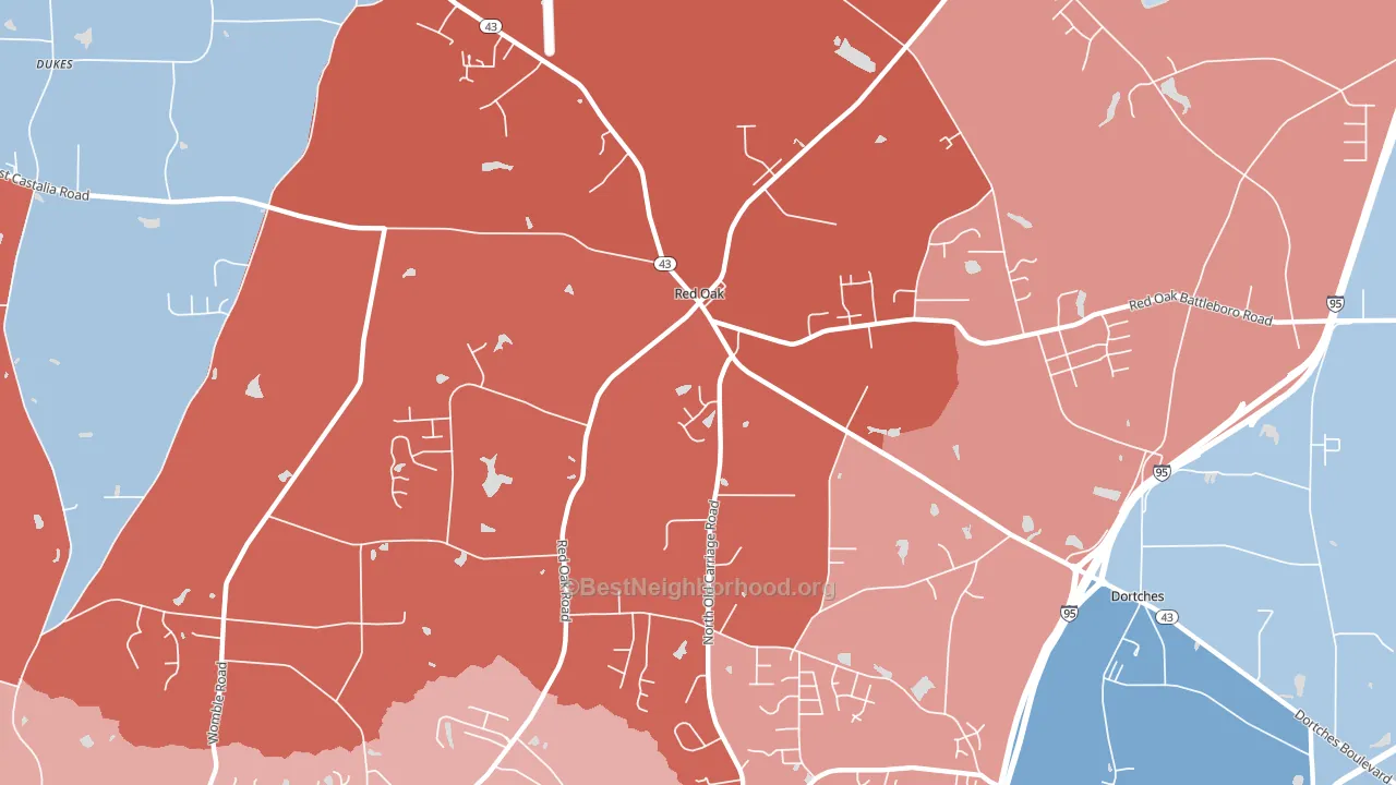 Red Oak, NC block-group political-lean map