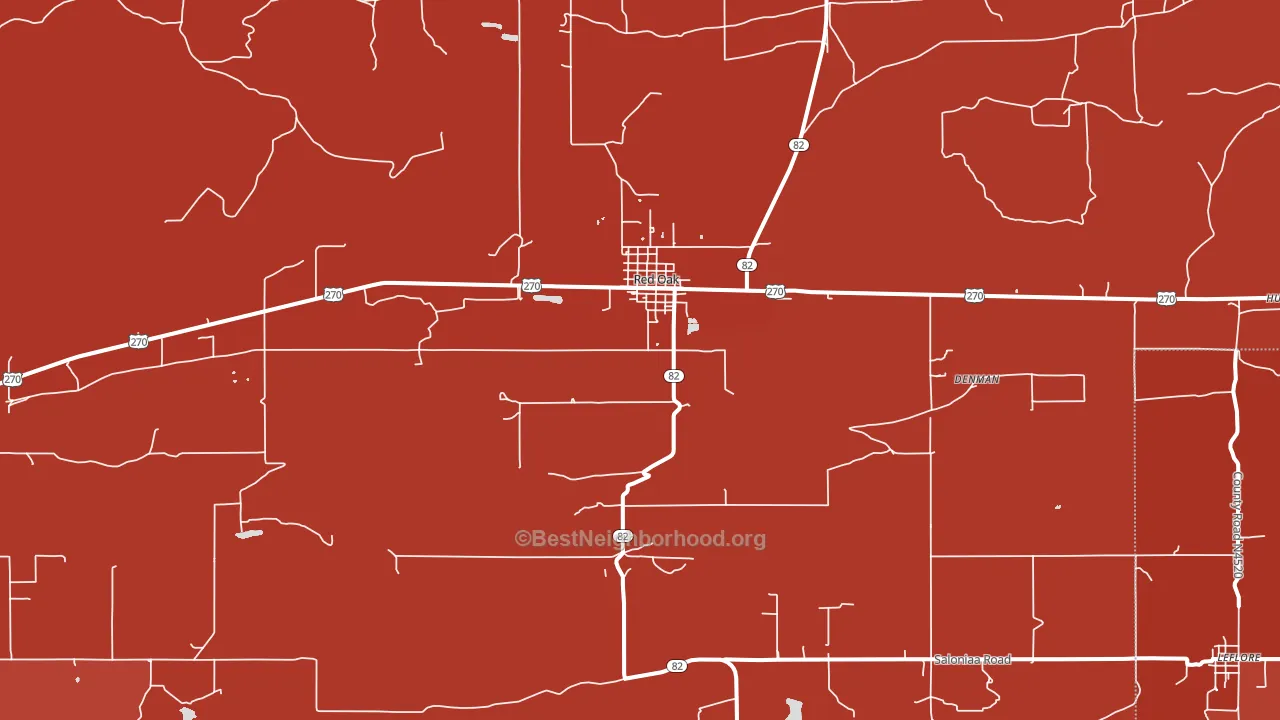 Red Oak, OK block-group political-lean map