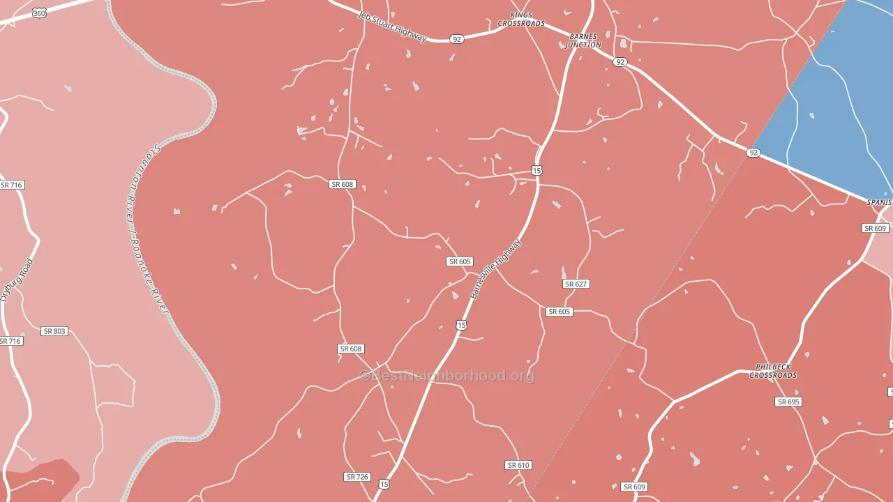 Red Oak, VA block-group political-lean map