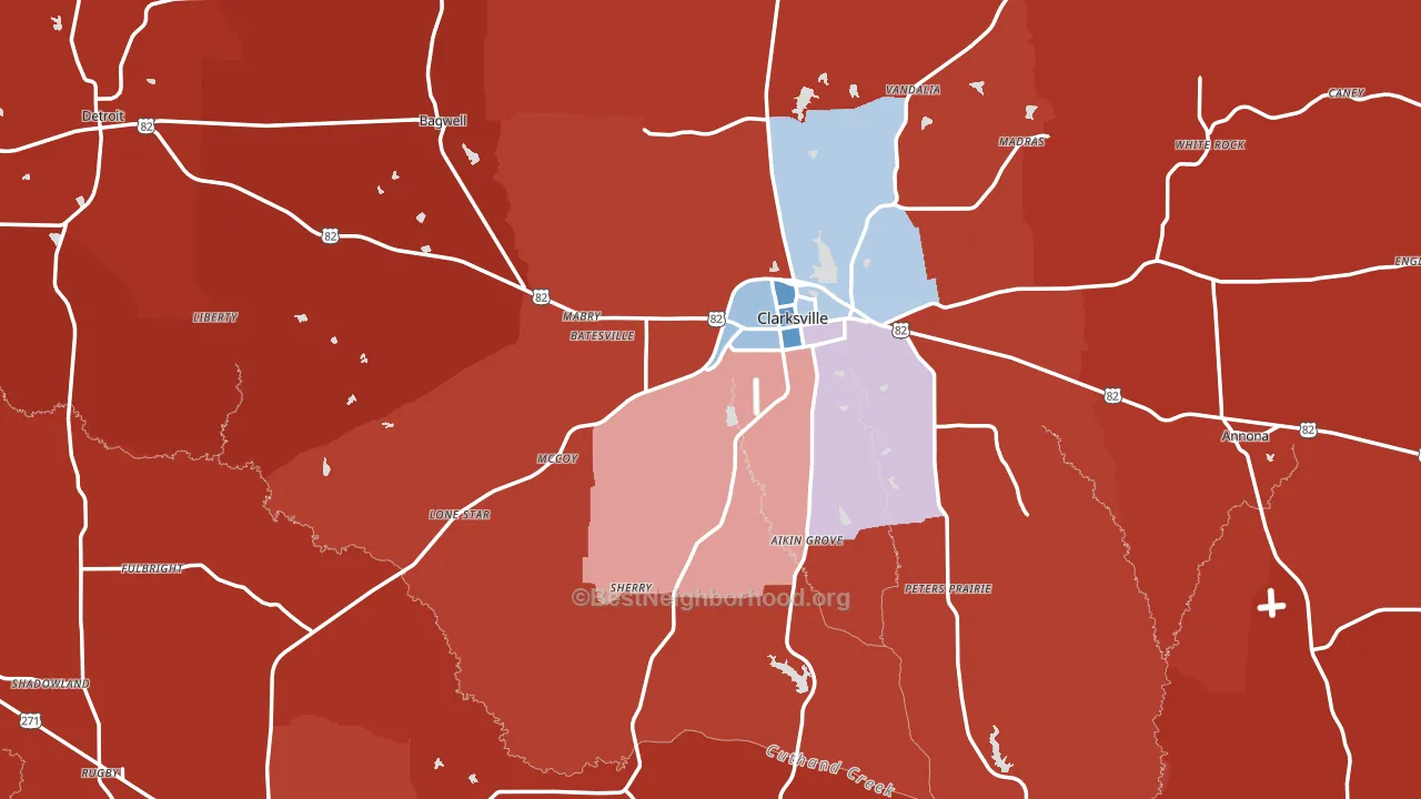 Red River County, TX block-group political-lean map