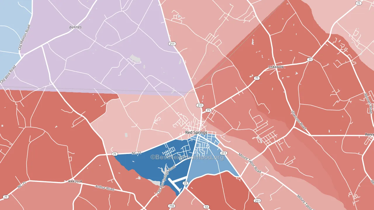 Red Springs, NC block-group political-lean map