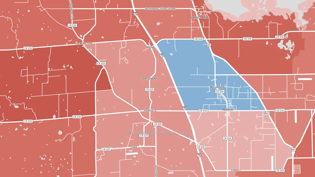 Reddick, FL block-group political-lean map