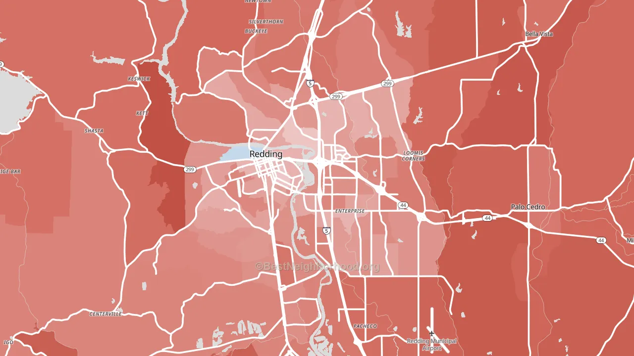 Redding, CA block-group political-lean map