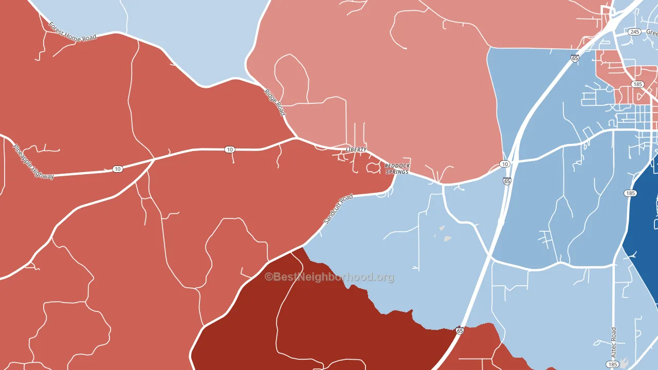 Reddock Springs, AL block-group political-lean map
