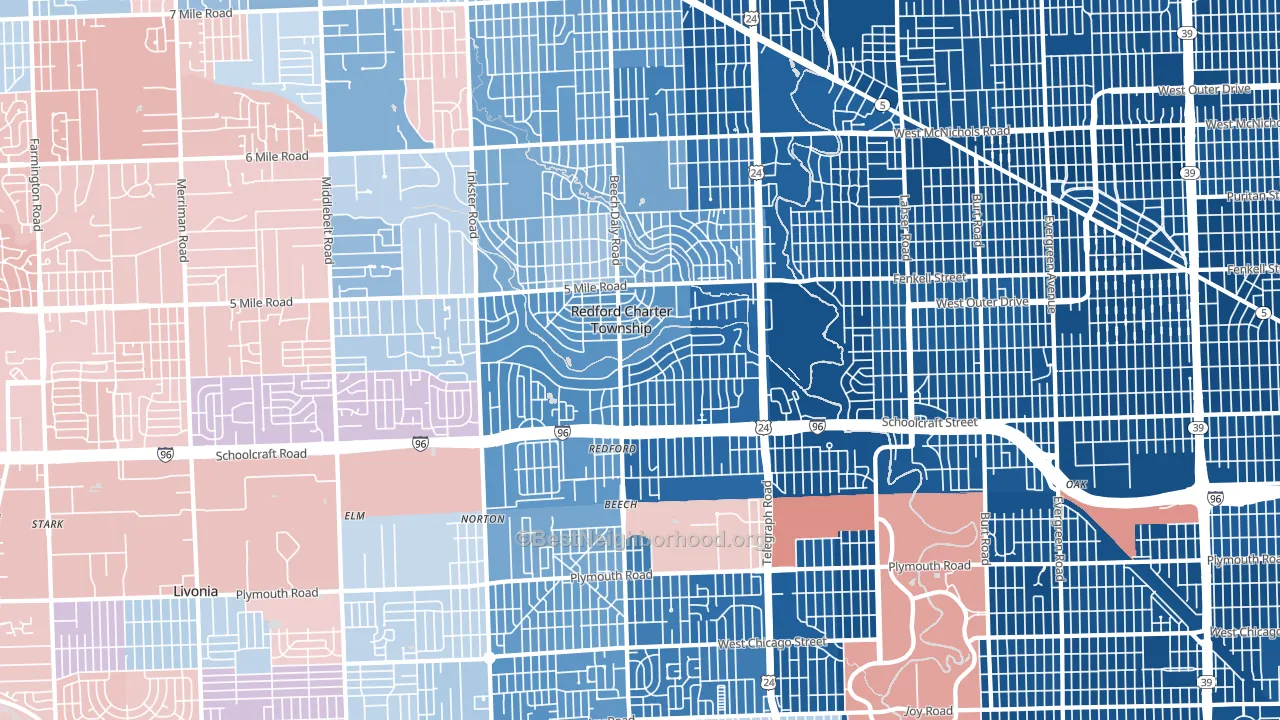 Redford, MI block-group political-lean map