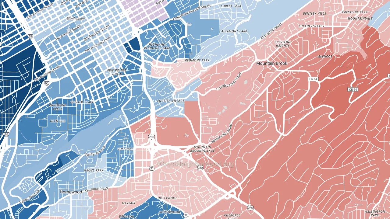 Redmont Park, Birmingham, AL block-group political-lean map