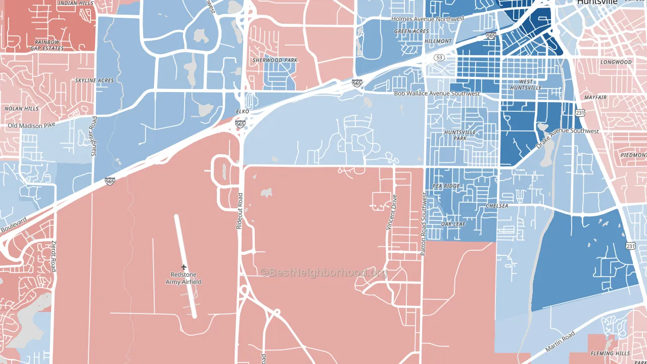 Redstone Arsenal, AL block-group political-lean map