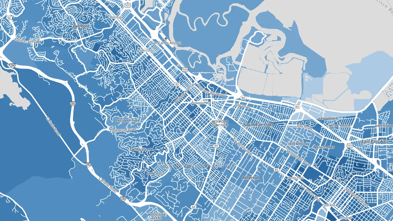 Redwood City, CA block-group political-lean map