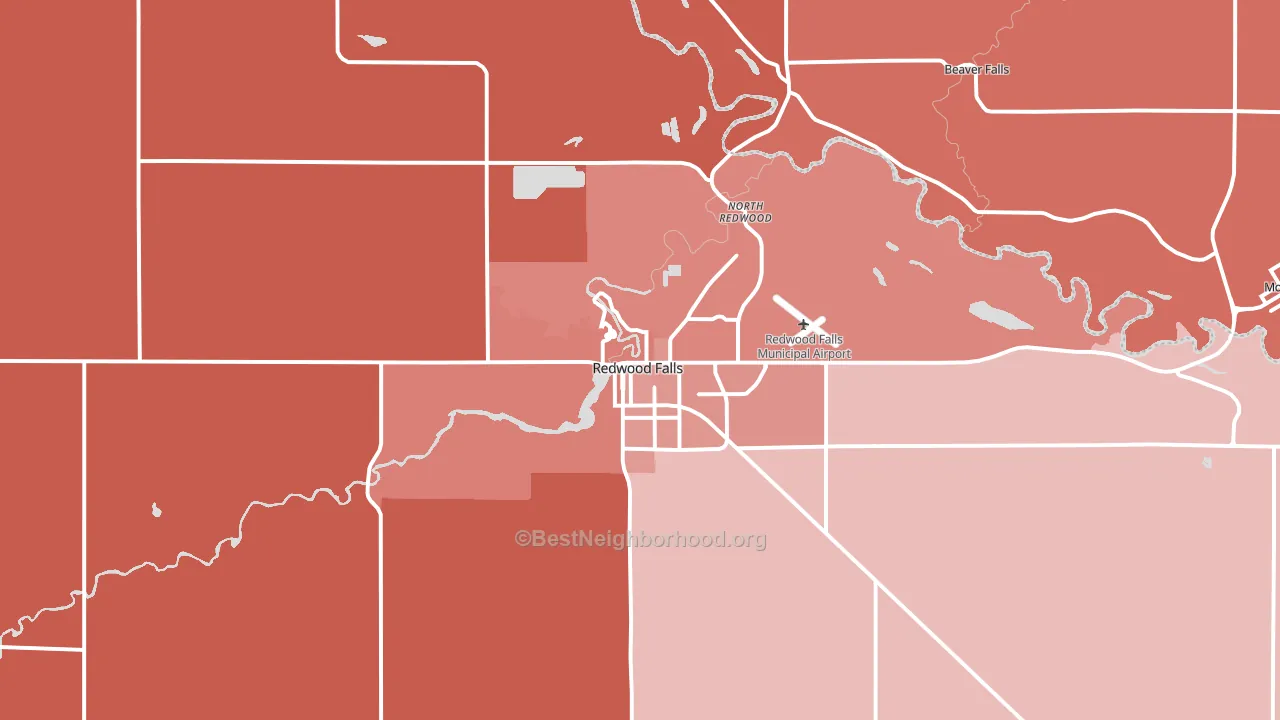 Redwood Falls, MN block-group political-lean map