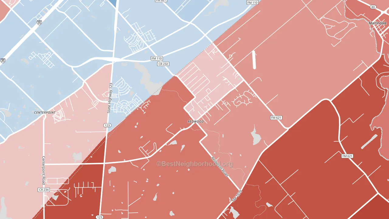 Redwood, TX block-group political-lean map