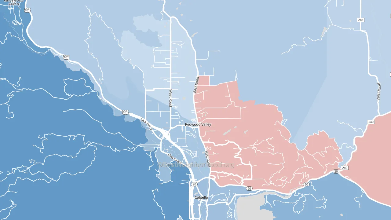 Redwood Valley, CA block-group political-lean map