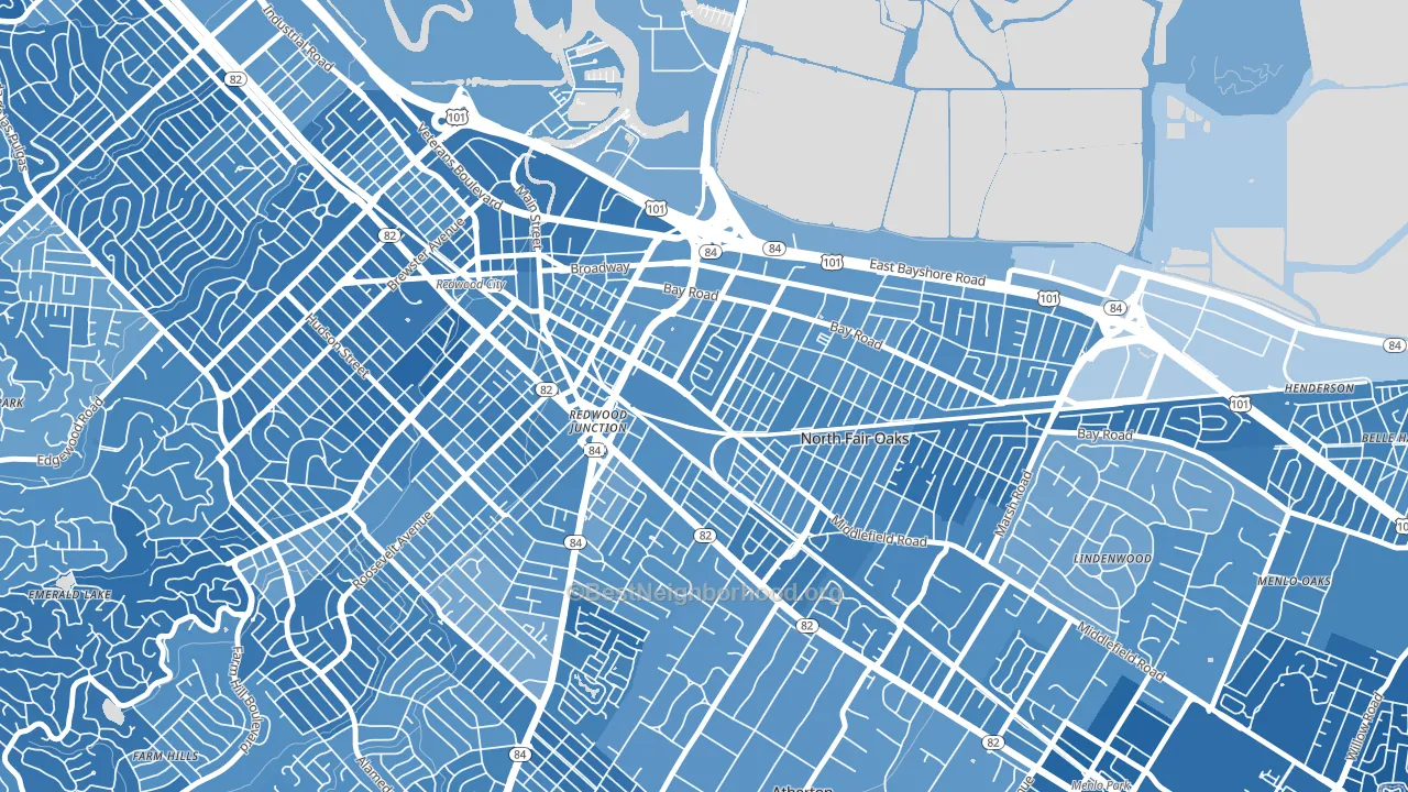 Redwood Village, Redwood City, CA block-group political-lean map