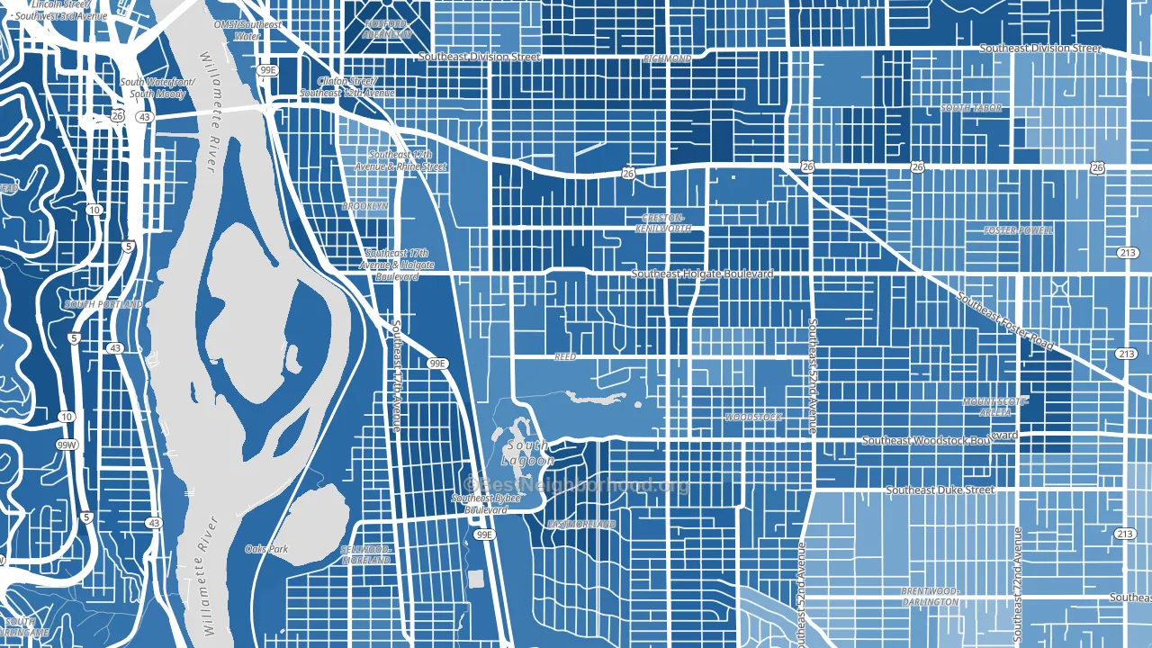 Reed, Portland, OR block-group political-lean map
