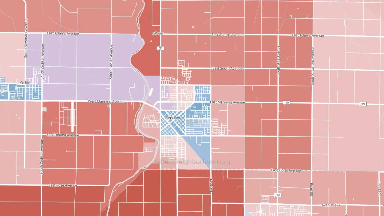 Reedley, CA block-group political-lean map