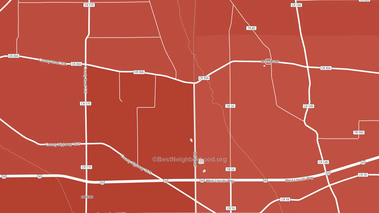 Reedsburg, OH block-group political-lean map