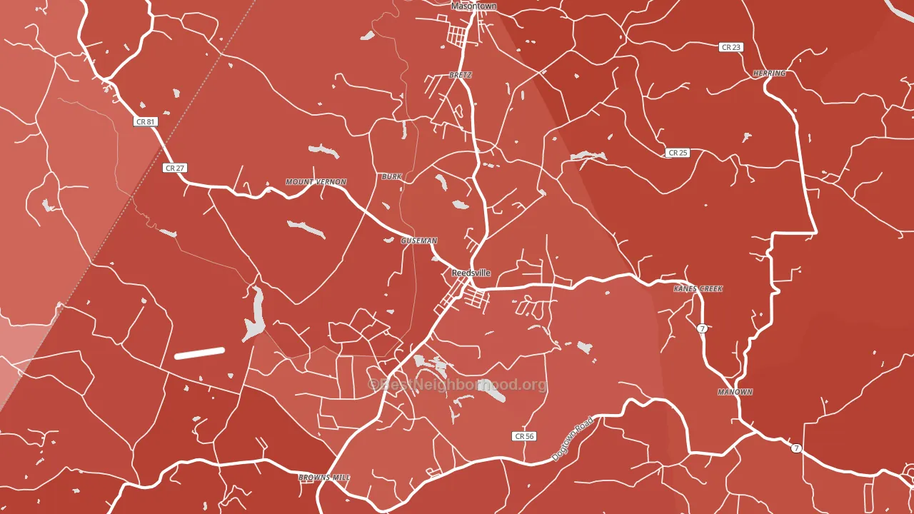 Reedsville, WV block-group political-lean map