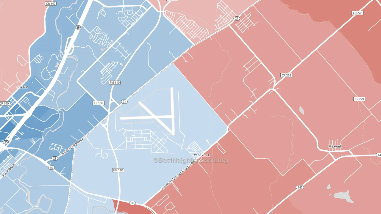 Reedville, TX block-group political-lean map