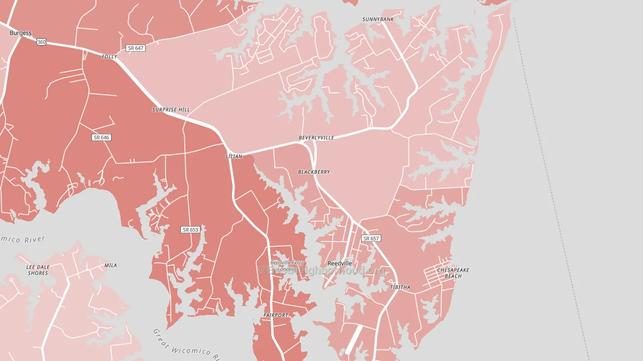 Reedville, VA block-group political-lean map