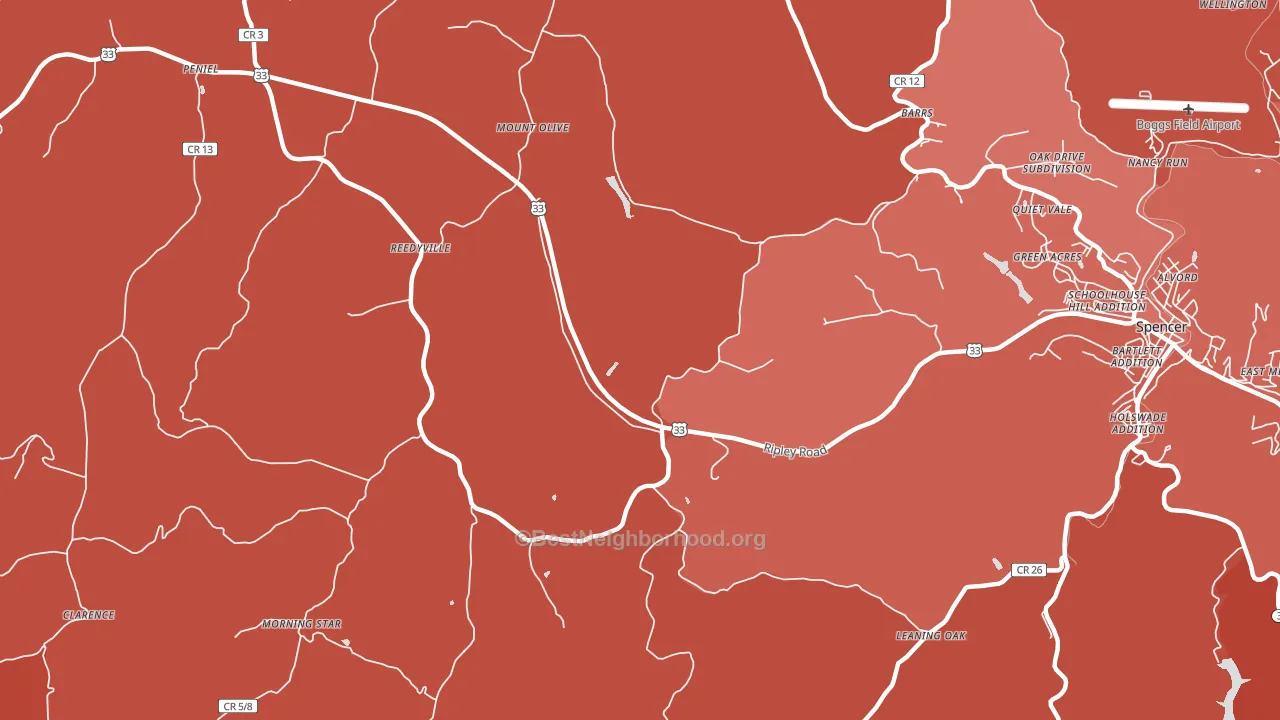 Reedyville, WV block-group political-lean map