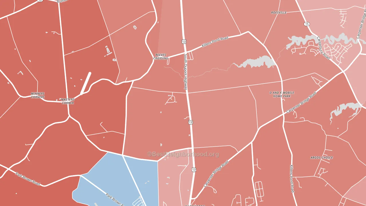 Reeves Crossing, DE block-group political-lean map