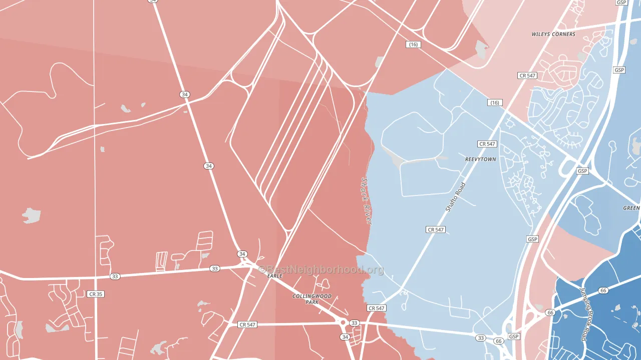 Reevytown, NJ block-group political-lean map