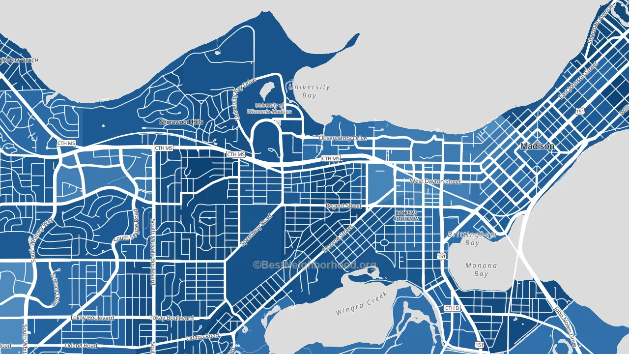 Regent, Madison, WI block-group political-lean map