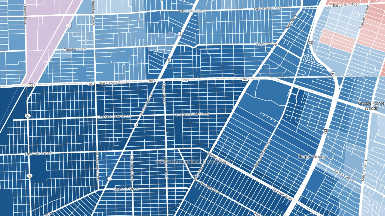 Regent Park, Detroit, MI block-group political-lean map