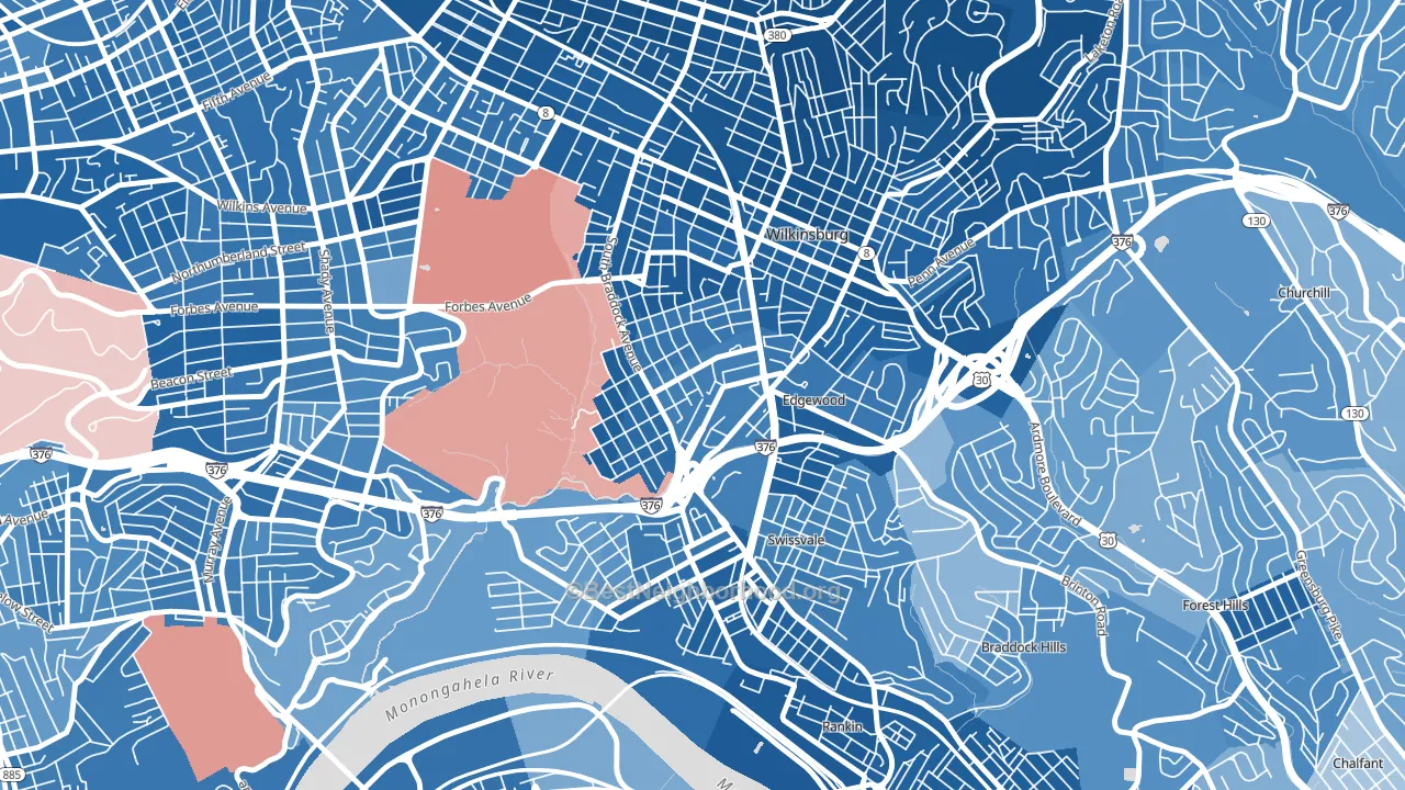 Regent Square, Pittsburgh, PA block-group political-lean map