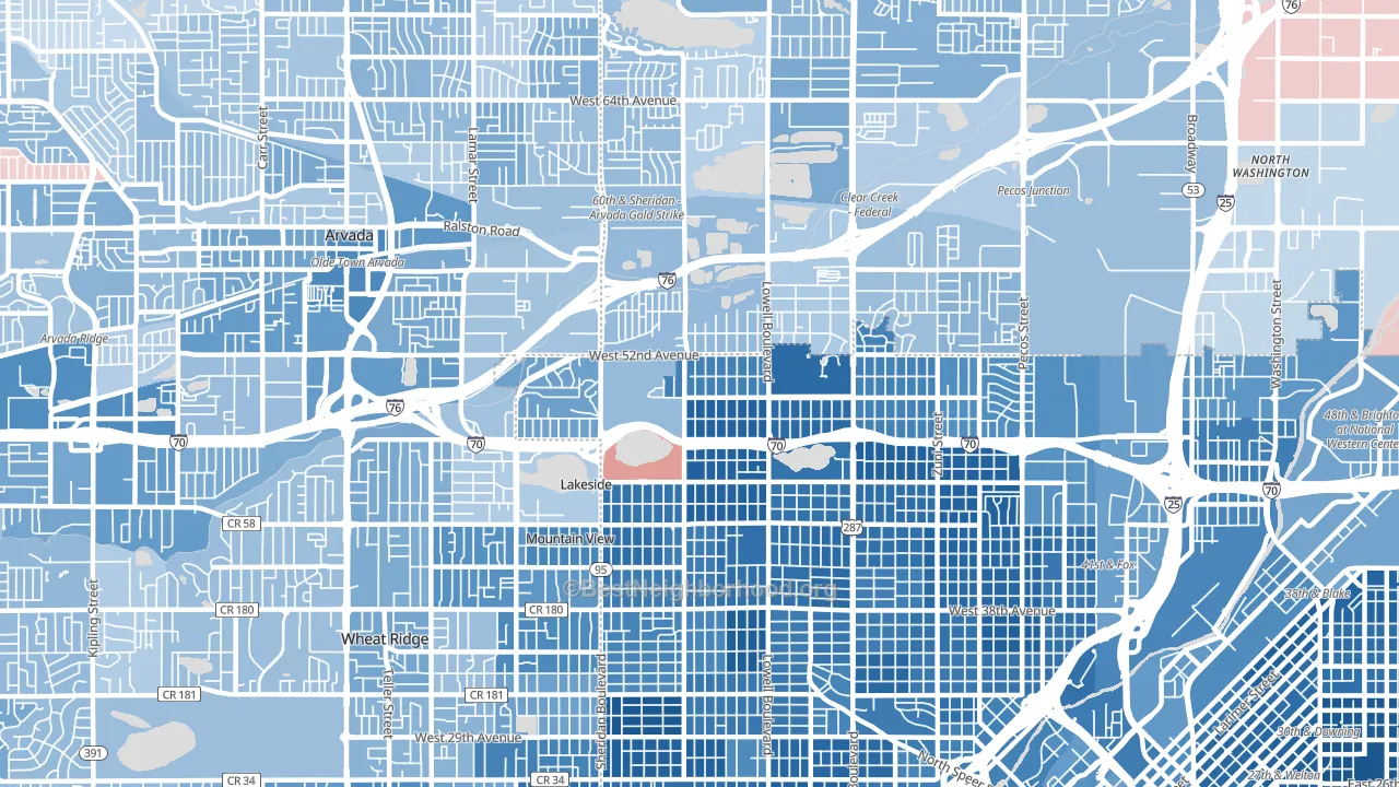 Regis, Denver, CO block-group political-lean map