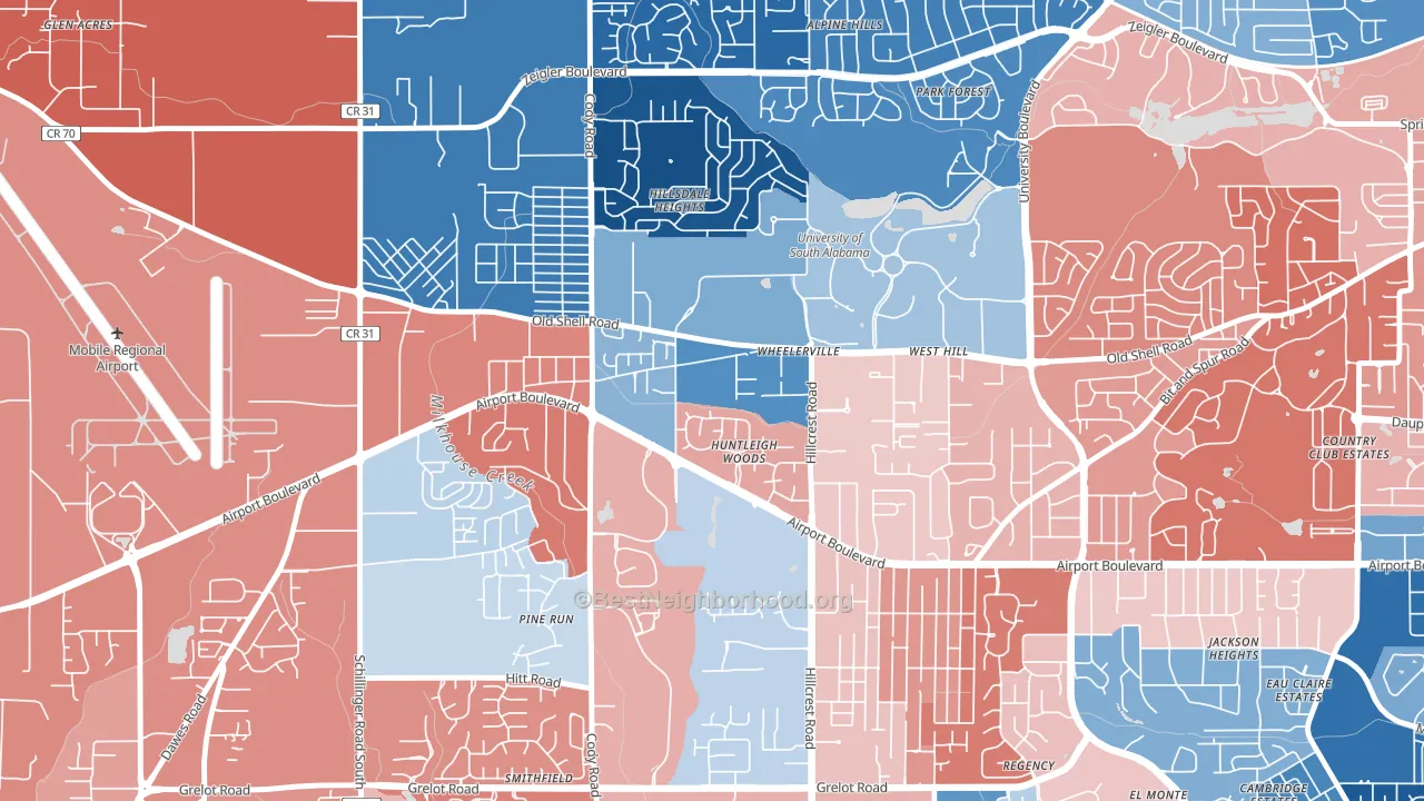 Reichlieu, Mobile, AL block-group political-lean map