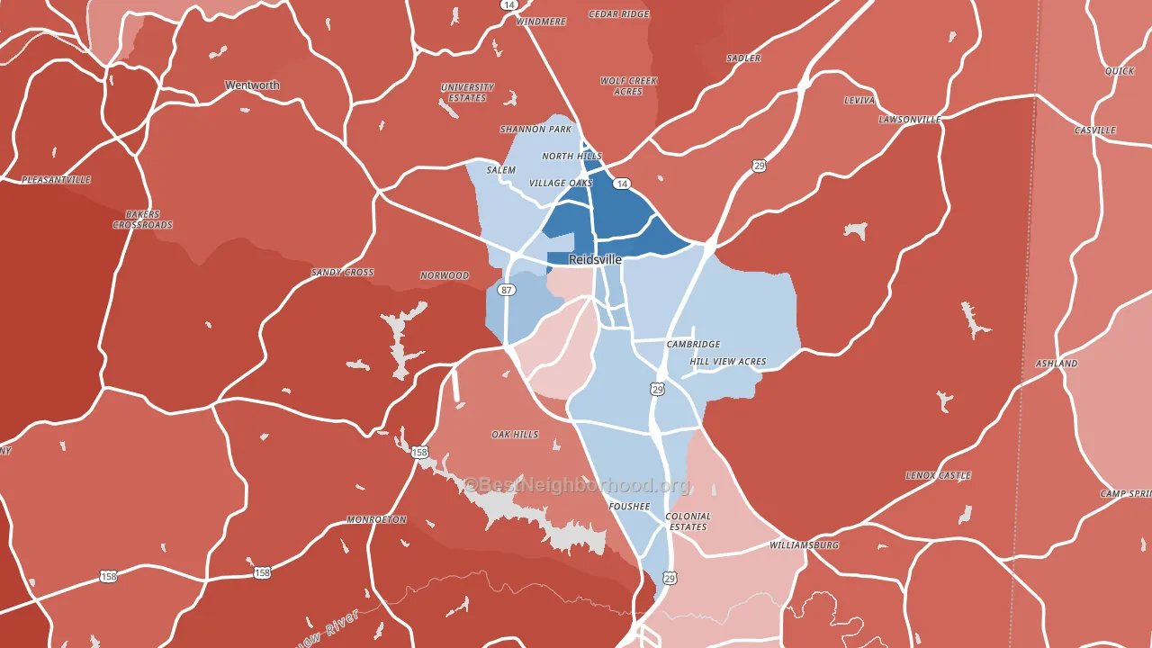 Reidsville, NC block-group political-lean map