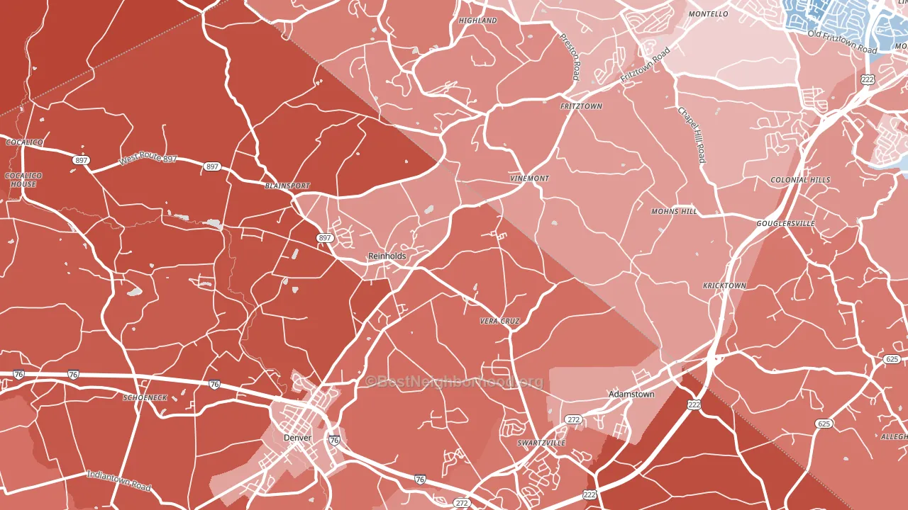 Reinholds, PA block-group political-lean map