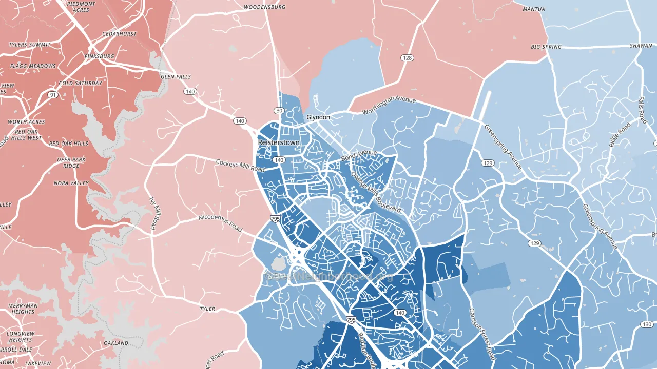 Reisterstown, MD block-group political-lean map