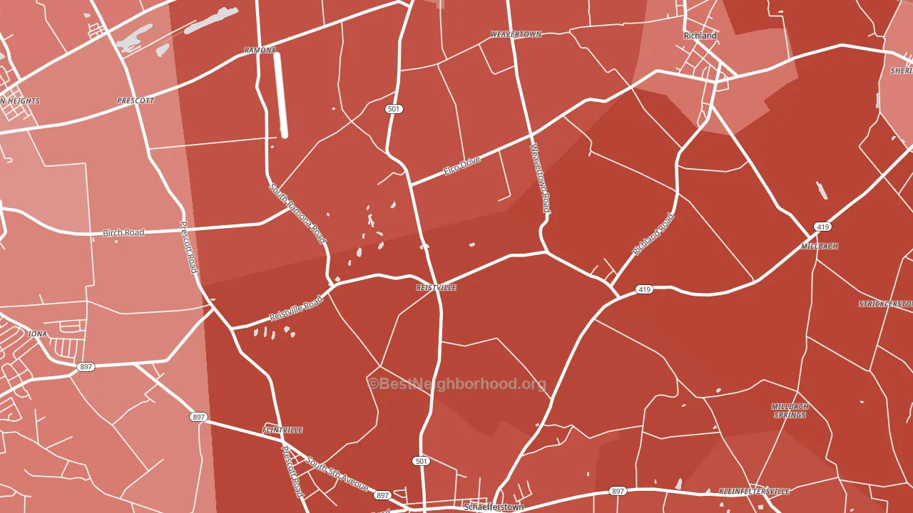 Reistville, PA block-group political-lean map