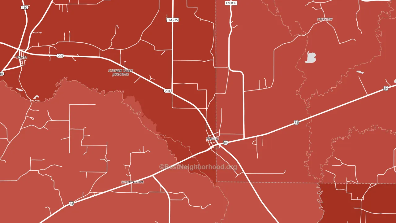 Reklaw, TX block-group political-lean map