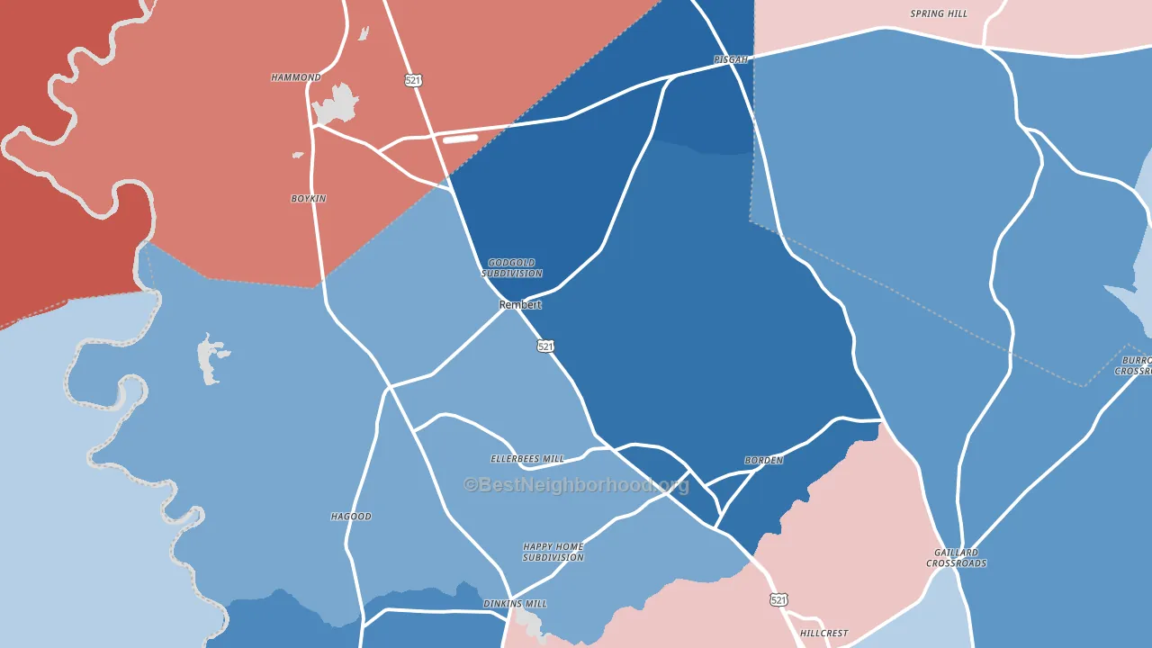 Rembert, SC block-group political-lean map