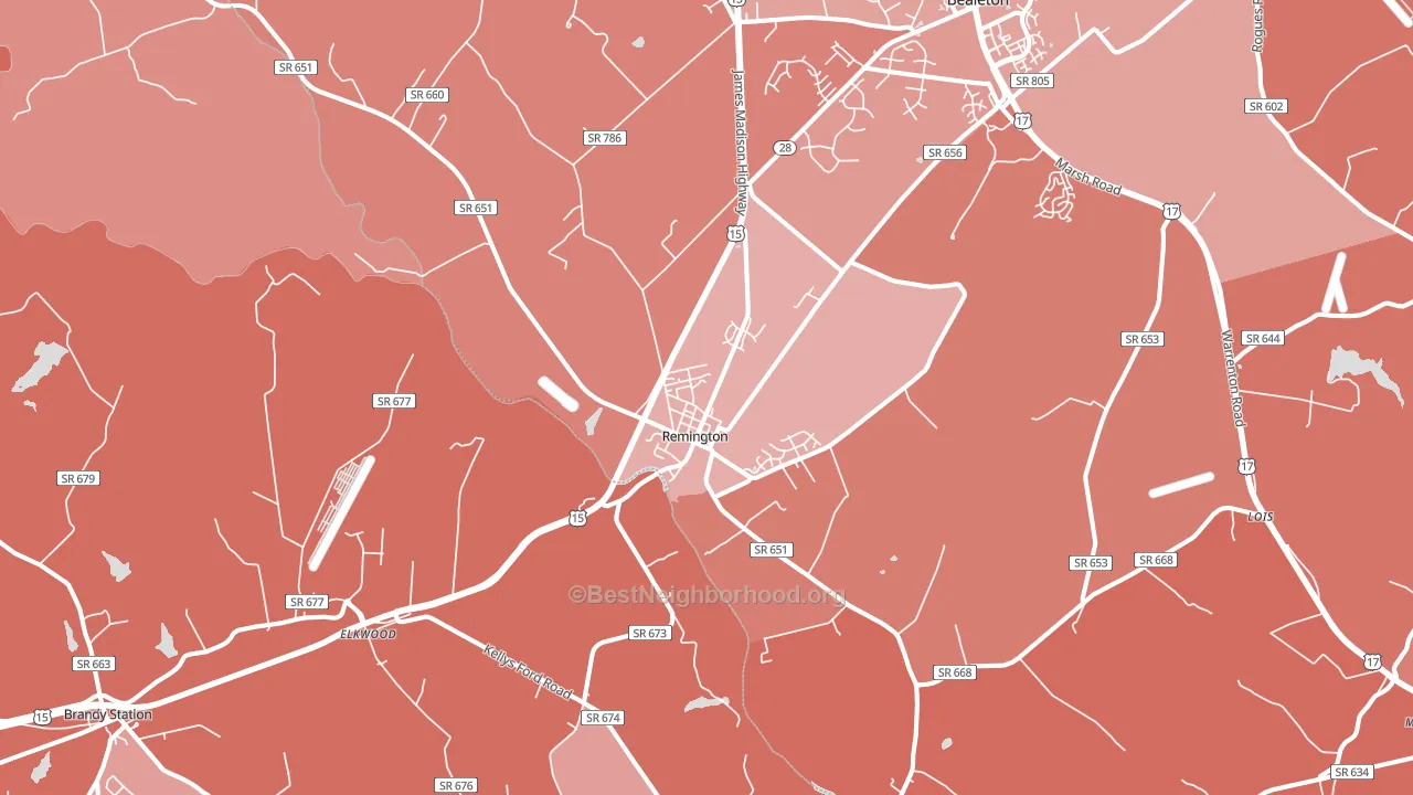 Remington, VA block-group political-lean map