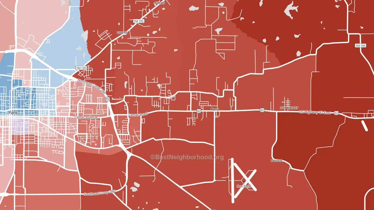 Reno, TX block-group political-lean map