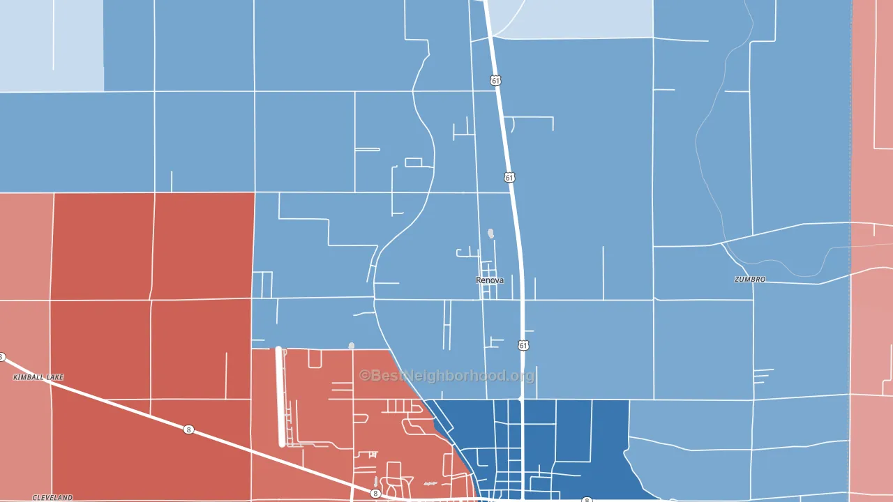 Renova, MS block-group political-lean map