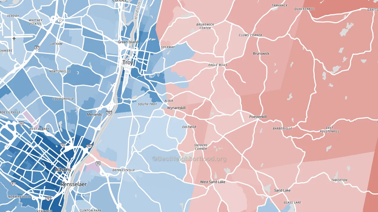 Rensselaer County, NY block-group political-lean map