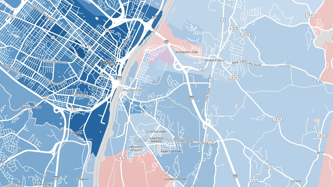 Rensselaer, NY block-group political-lean map
