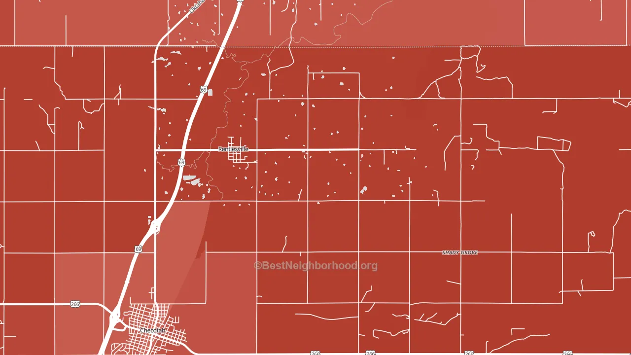 Rentiesville, OK block-group political-lean map