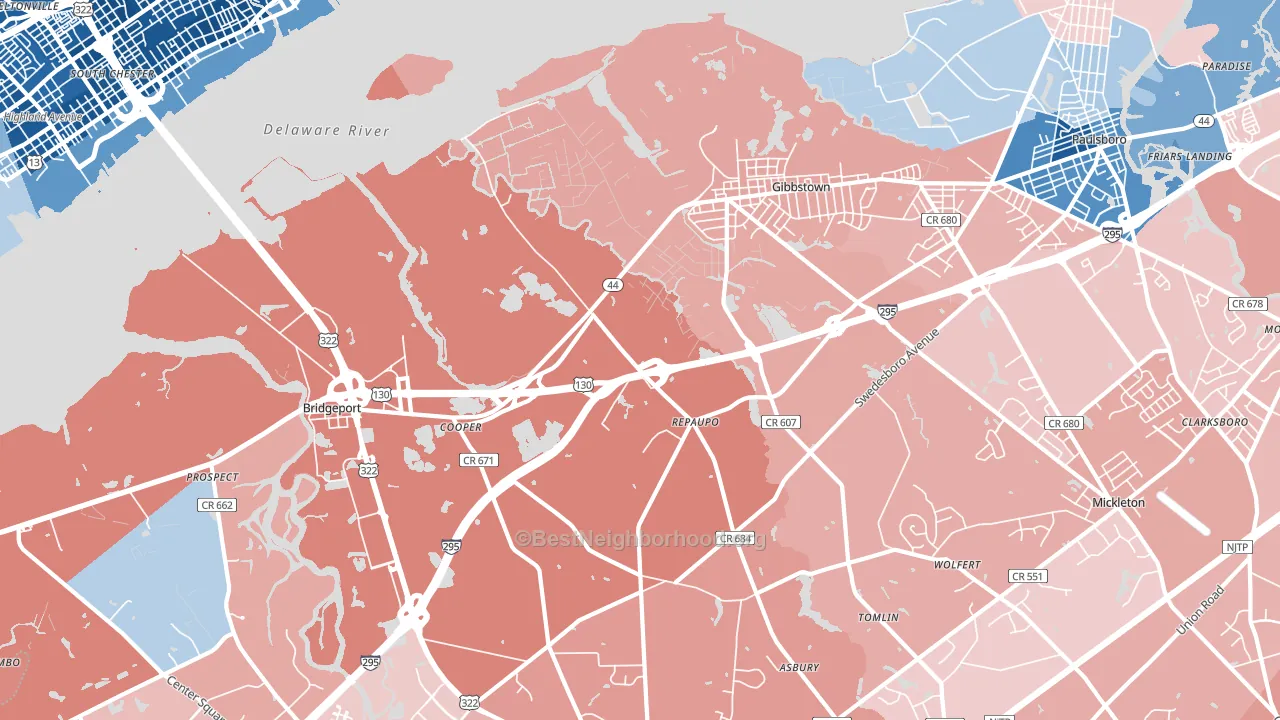 Repaupo, NJ block-group political-lean map