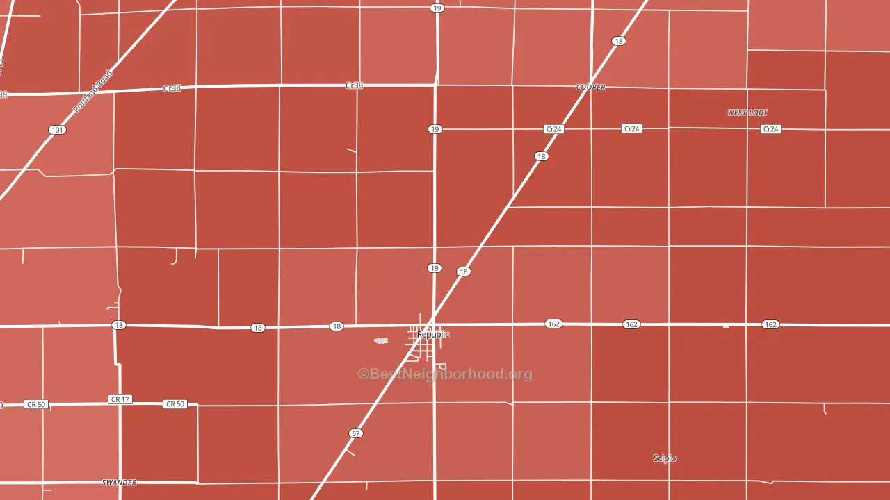Republic, OH block-group political-lean map